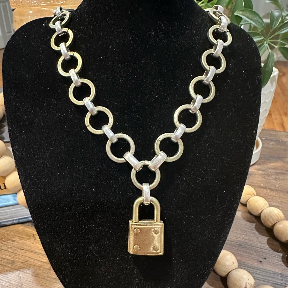 Bella Canvas Two-Tone Gold & Silver Padlock Link Necklace